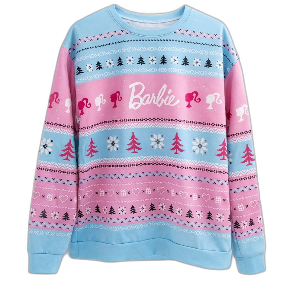 Barbie Pink Blue Fair Isle Christmas Sweater Cute Kawaii Holiday Pullover - Picture 2 of 8